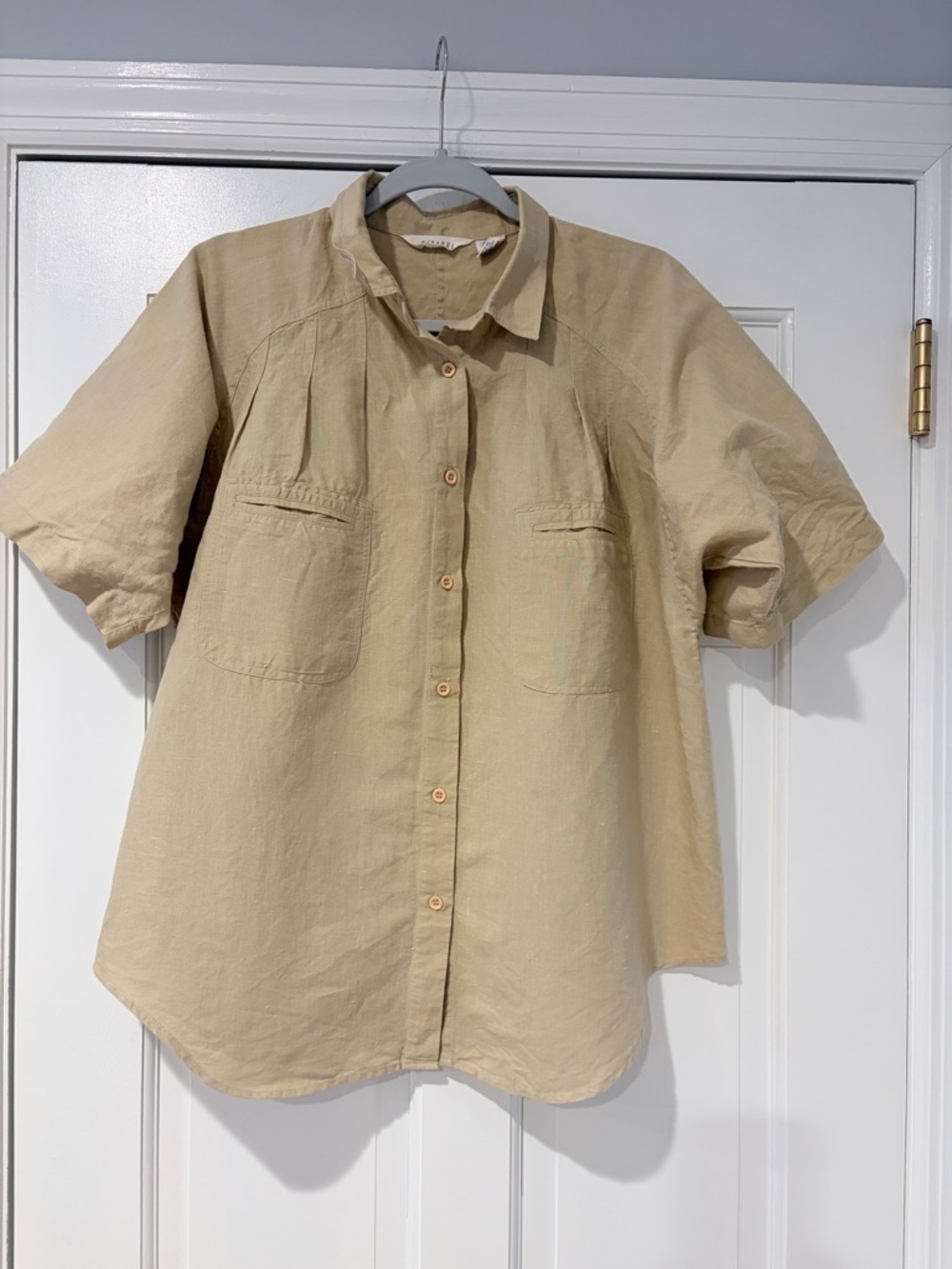 Vintage Gitano Ramie Blend Button Down Shirt Tan Beige Size L